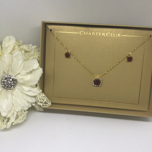 Ruby Red Crystal  Necklace & Earring set [JW-59] - Picture 2 of 4